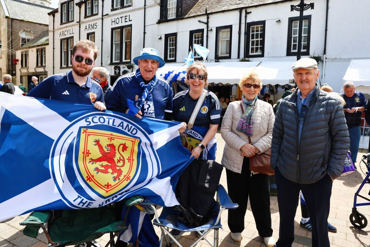 Scotland supporters gathered in Burnside Square during the town’s World Cup Bash. Photograph: Kenny Craig.