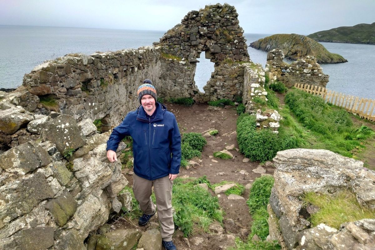 Directly Enrolled Student of the Year Simon McLean at Duntulm Castle, one of the historic sites that inspired his postgraduate research.