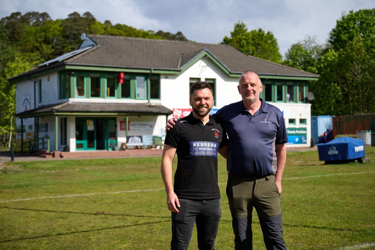 Oban Lorne RFC digital lead Iwan Roberts and President Ronald Gordon at the Glencruitten site.