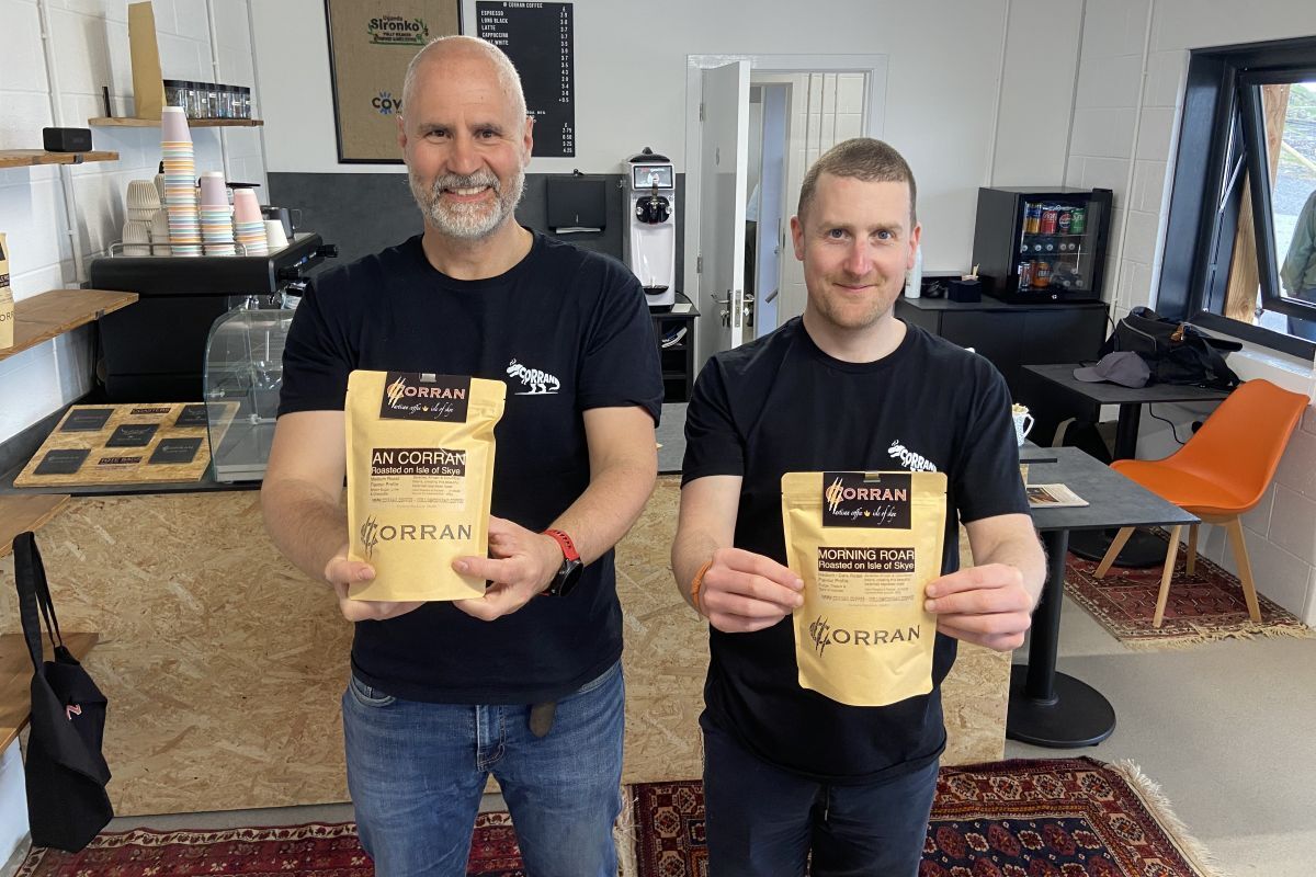 WEB NO F26 Staffin Harbour 26 Andi Dunkel left Paul Milne Corran Coffee WEB NO F26 Staffin Harbour 26 Andi Dunkel left Paul Milne Corran Coffee