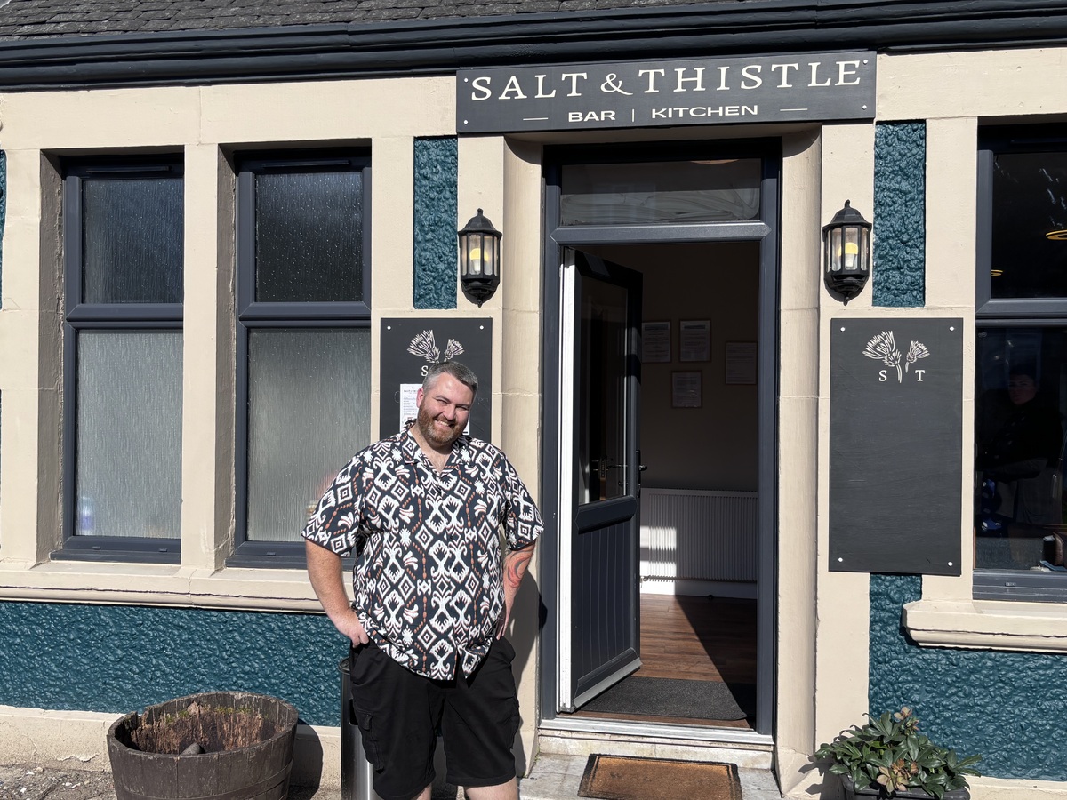 Owner and chef, Duncan Heenan in front of his newest venture in Whiting Bay, Salt and Thistle. Owner and chef, Duncan Heenan in front of his newest venture in Whiting Bay, Salt and Thistle.