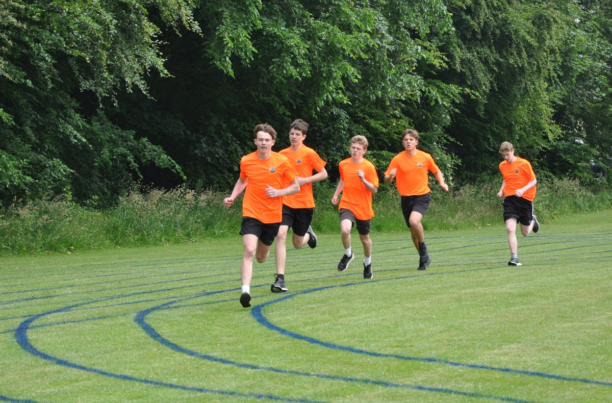 Senior boys on the first lap of the boys’ 800m race at Arran High School Sports Day.