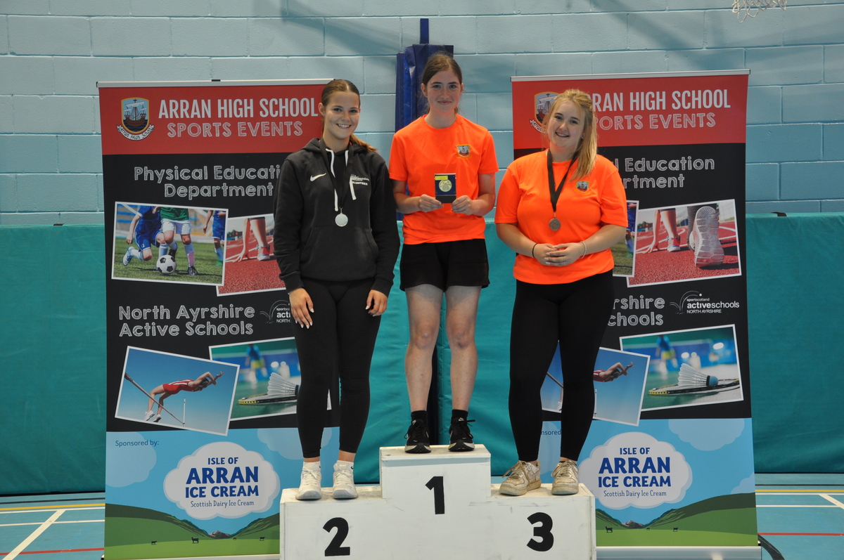 Senior girls sports champions, silver medallist, Eva McCrae, gold medallist Katie Cook and bronze medallist Chloe McNeil. 