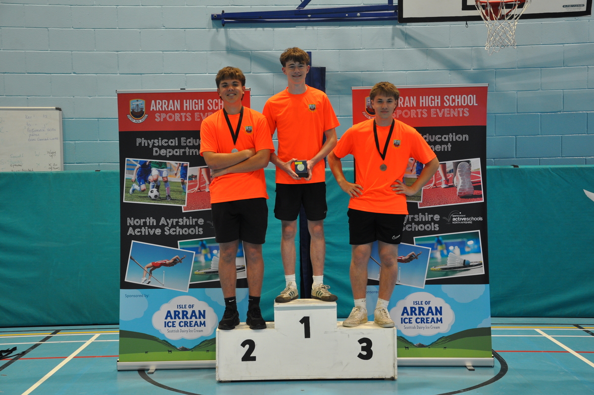 Senior boys’ podium: Fraser Hackett, silver, Alfie Gilmore, gold, and James Hackett, bronze.