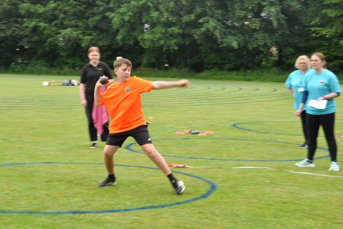 A competitor gets ready for his shot put.