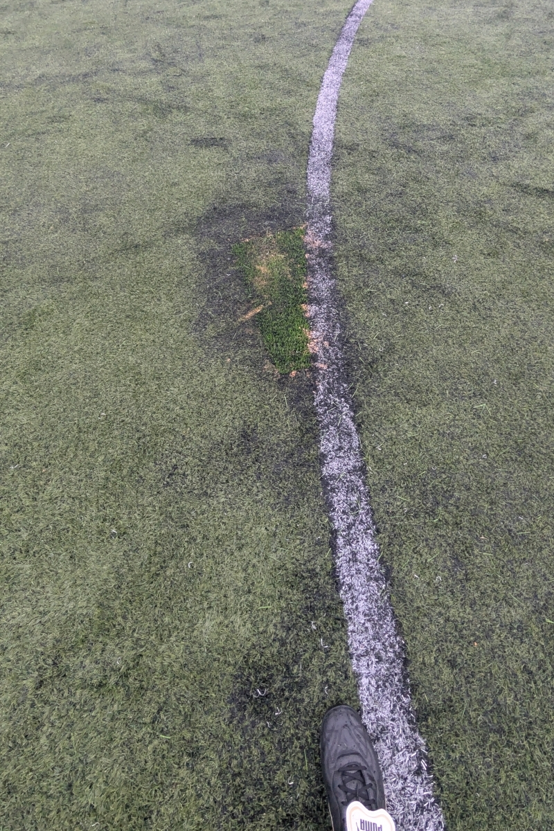 An area of the Lochgilphead Astro pitch which has been patch repaired.