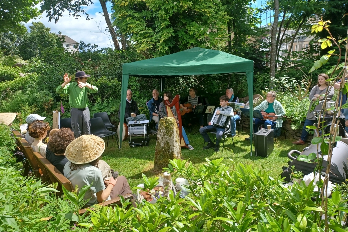 Ed Tyler thanks volunteers and friends for joining them at the anniversary celebrations of Tarbert Healing Garden. Photograph: Dr James Paterson