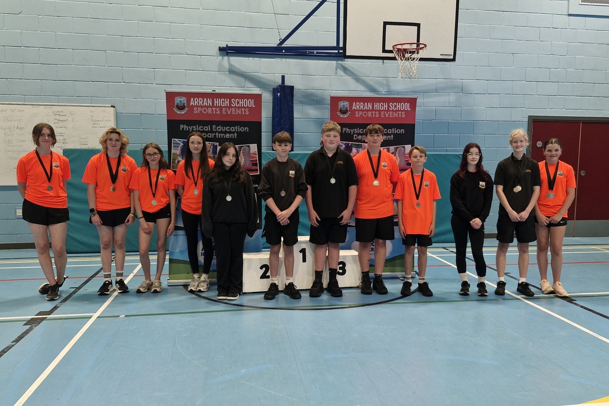 All the medal winners from Arran High School&rsquo;s Ayrshire Schools Athletics team. Photograph: AHS.