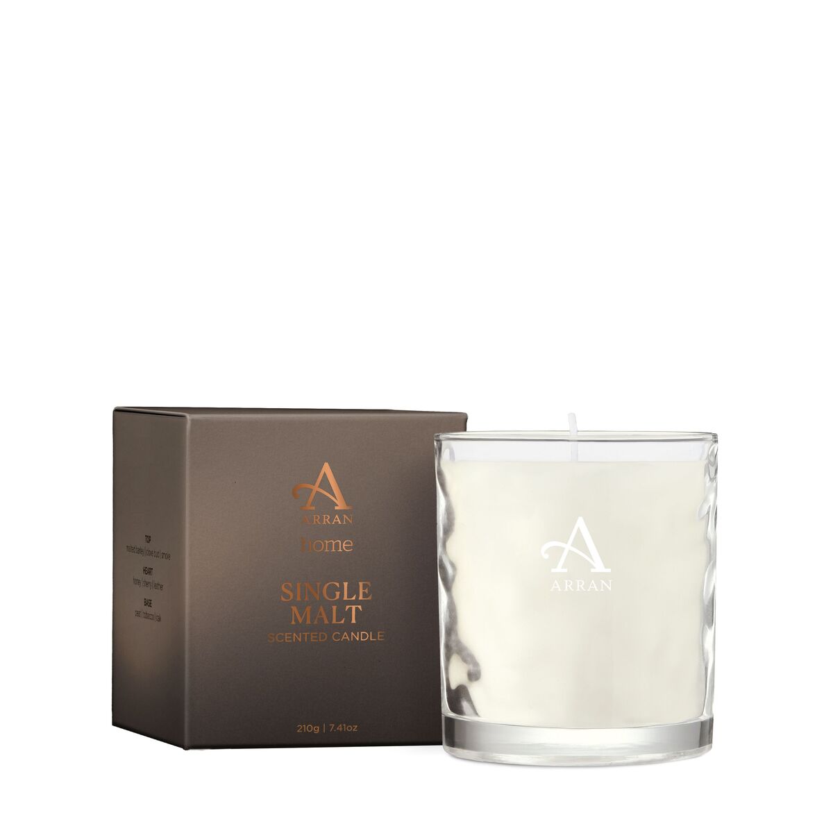The Arran single malt whisky fragranced candle is the result of a collaboration between Arran Sense of Scotland and Lagg Distillery. Photograph: Arran Sense of Scotland.
