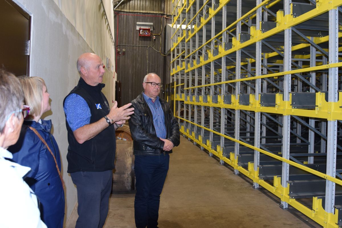 Fergus Wallace explains the world’s first fully automated robotic cask maturation warehouse during a guided tour of the facility.
