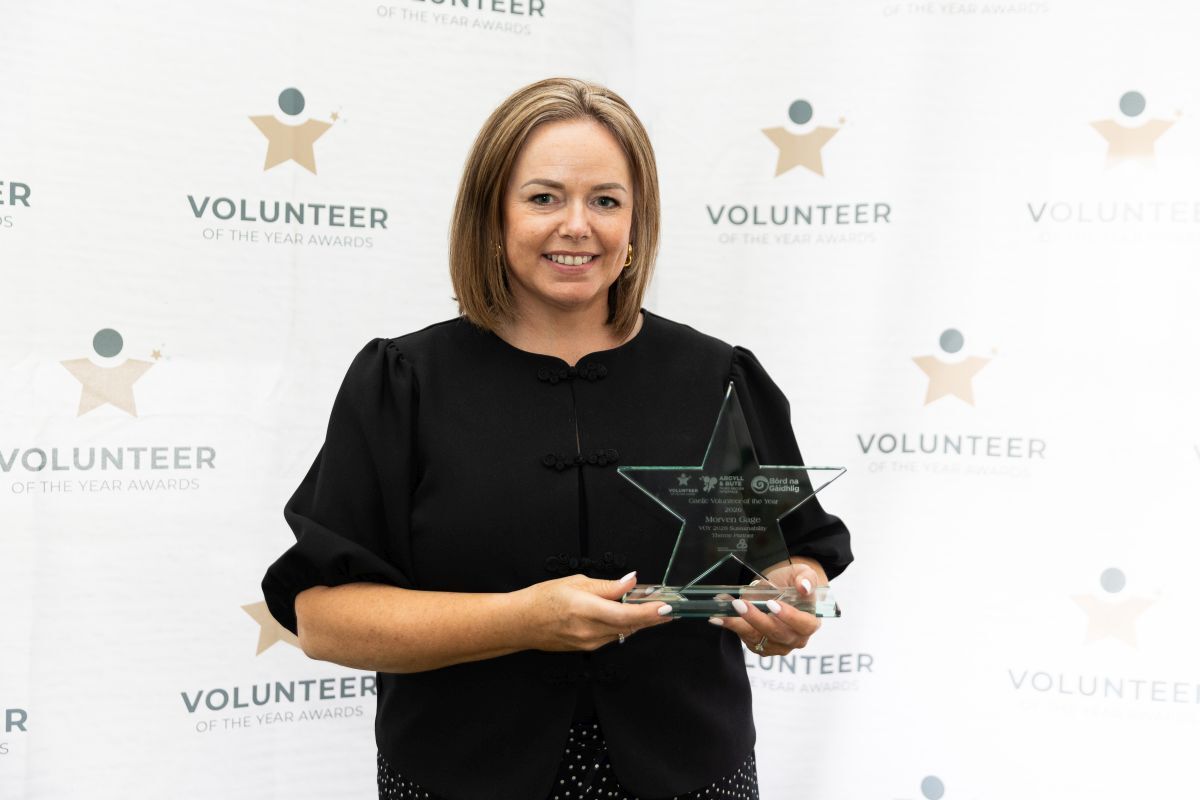 Morven Gage was presented with the Gaelic Volunteer Award for her work leading Aon Ghuth, Oban’s Gaelic Makaton choir for children and adults with additional support needs. Photograph: Lauren Martin