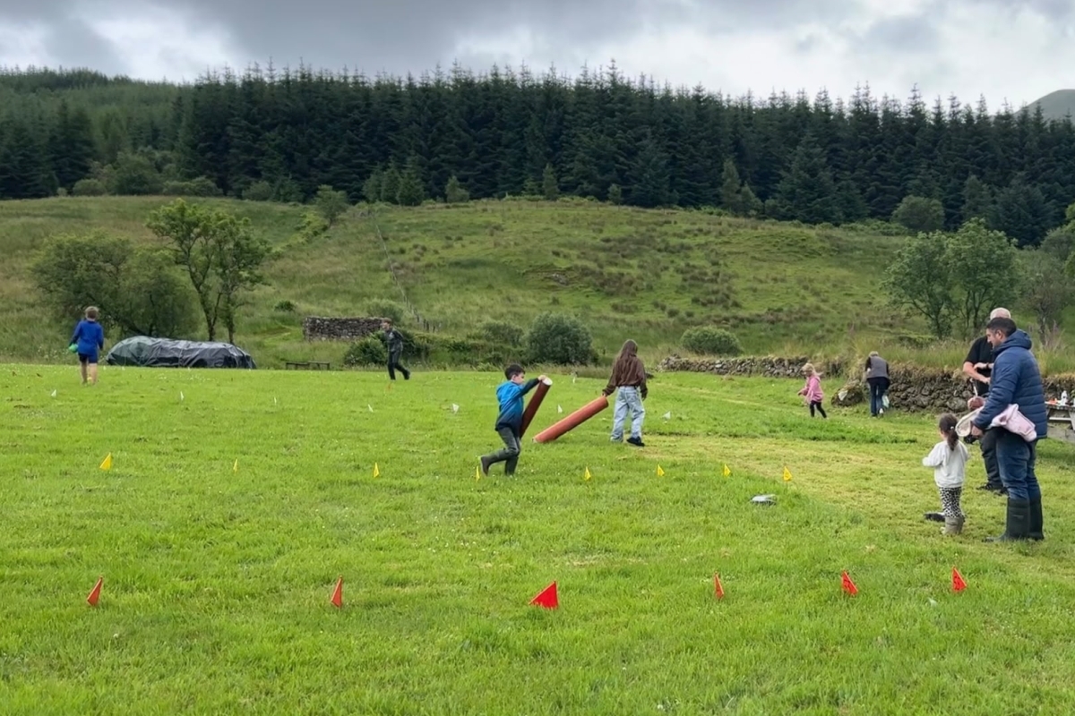 There were mini Highland games for children visiting Auchindrain. Photograph: Auchindrain