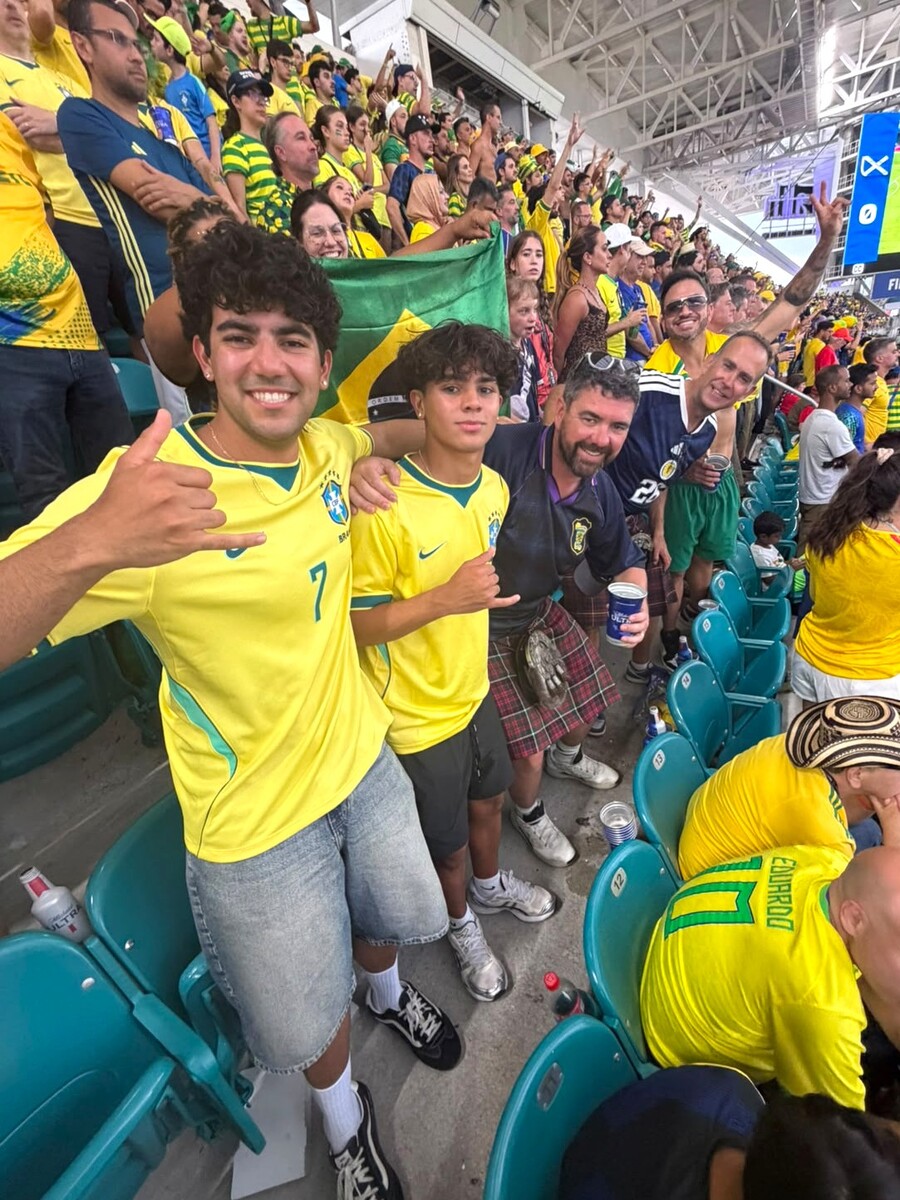Ewen and Ian were warmly embraced by Brazil fans at Scotland’s final group match.