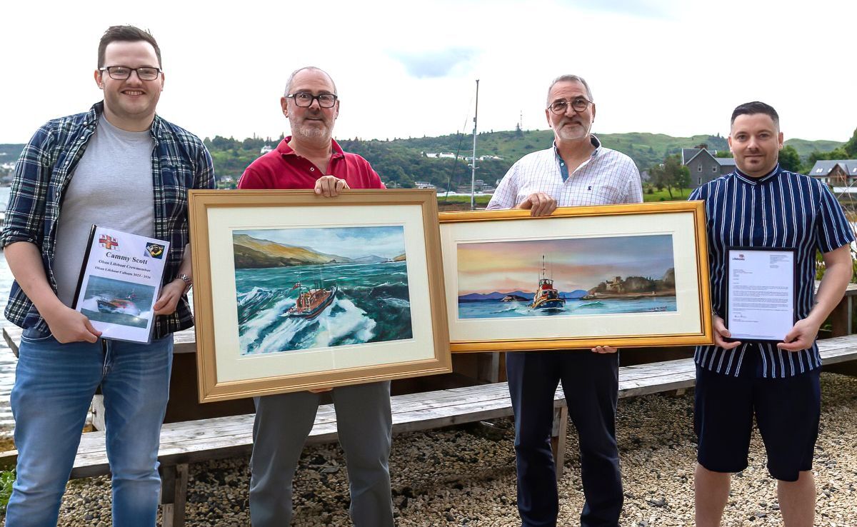 RNLI says thank you to Cameron Scott, James Hardie, Ian Henry and Kevin Lockhart. Photograph: Stephen Lawson/RNLI