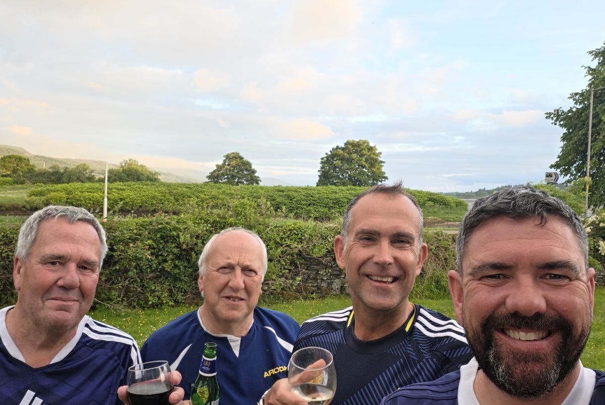 From left: Ewen's dad Iain MacDonald, family friend Stuart Johnstone, Ian Aitken and Ewen MacDonald in Lochgilphead before setting off on their World Cup adventure. From left: Ewen's dad Iain MacDonald, family friend Stuart Johnstone, Ian Aitken and Ewen MacDonald in Lochgilphead before setting off on their World Cup adventure.