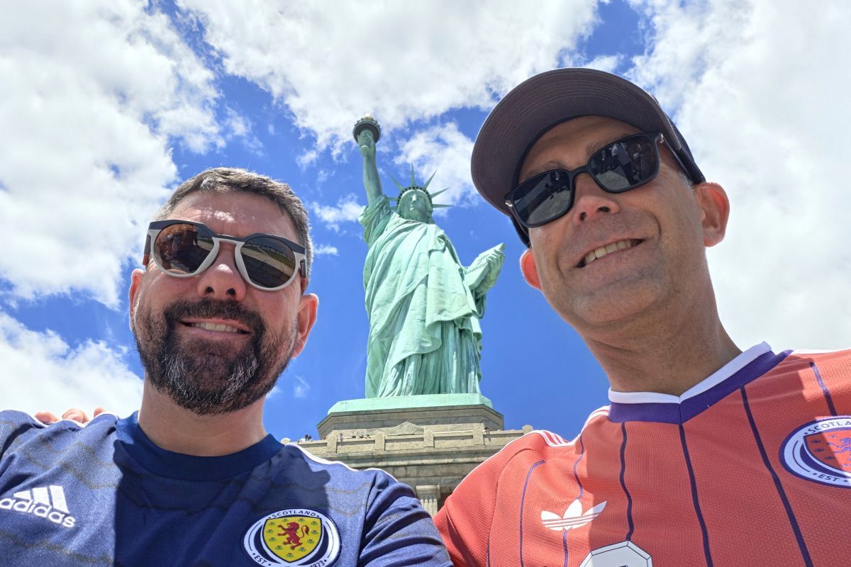 Ewen MacDonald and Ian Aitken visited the Statue of Liberty during their time in New York before following Scotland across the United States.