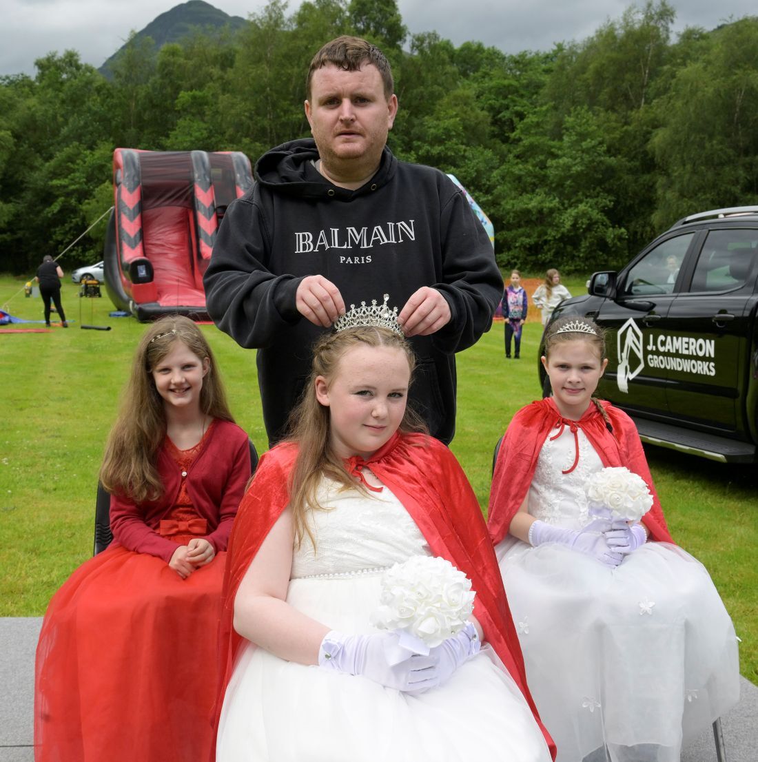 WEB NO F27 Kinlochleven Gala Day 26 02 Councillor Matthew Prosser crowns Gala Queen Erin Fraser attendants Sophie Softley and Ava Mitchell IF WEB NO F27 Kinlochleven Gala Day 26 02 Councillor Matthew Prosser crowns Gala Queen Erin Fraser attendants Sophie Softley and Ava Mitchell IF