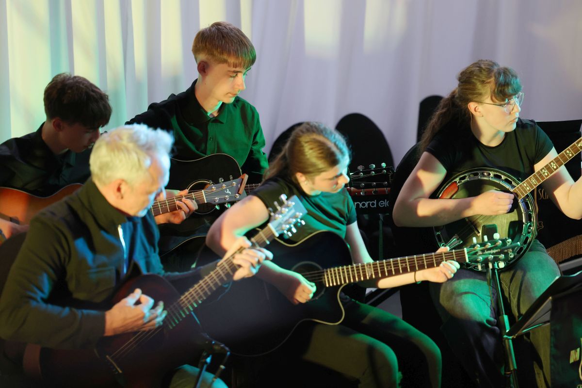  OHS Trad guitarists under the guidance of Finlay Wells. Photograph: Kevin McGlynn