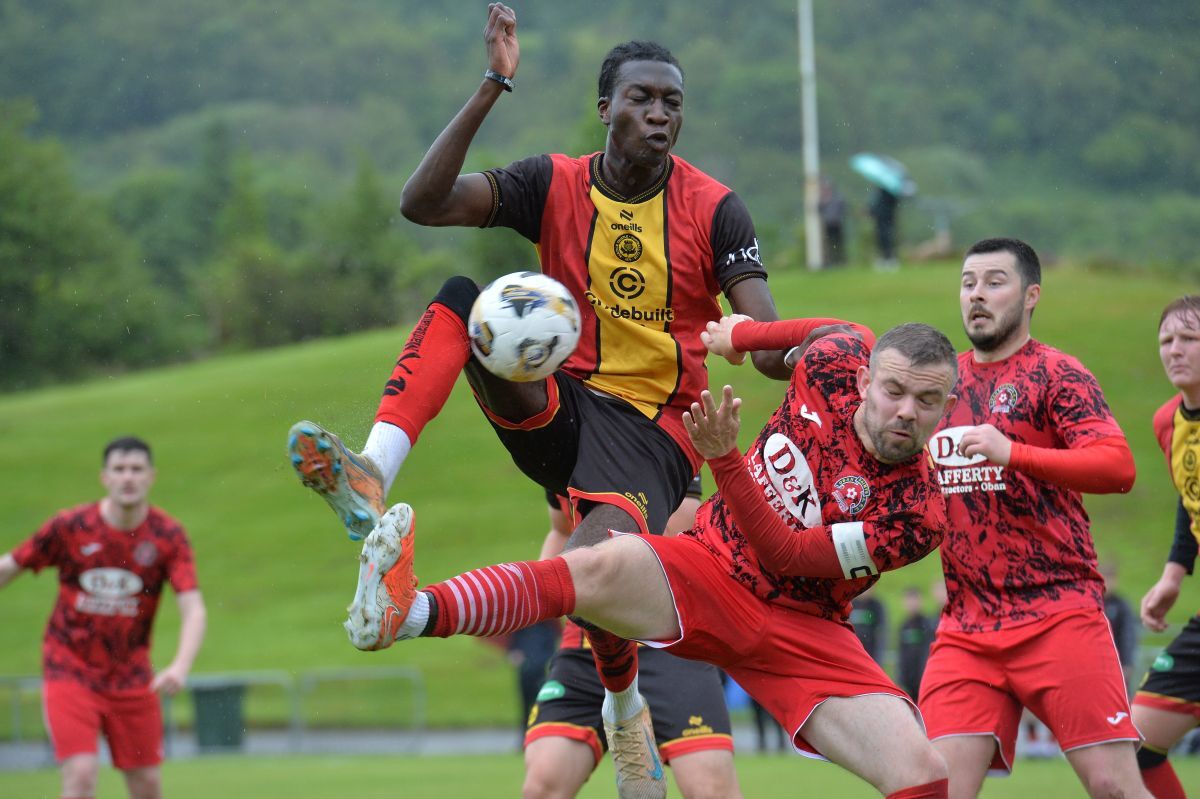 NO T28 DK Lafferty Cup Saints captain Scott Maitland gets a tackle in of Partick Thistle striker Gabriel Noso Photo Derek Black web