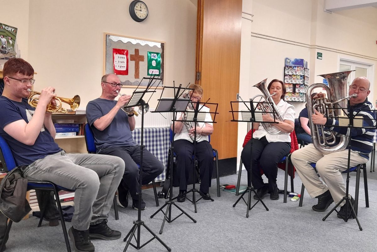 The Campbeltown Salvation Army brass ensemble performing during the corps’ final Sunday service.