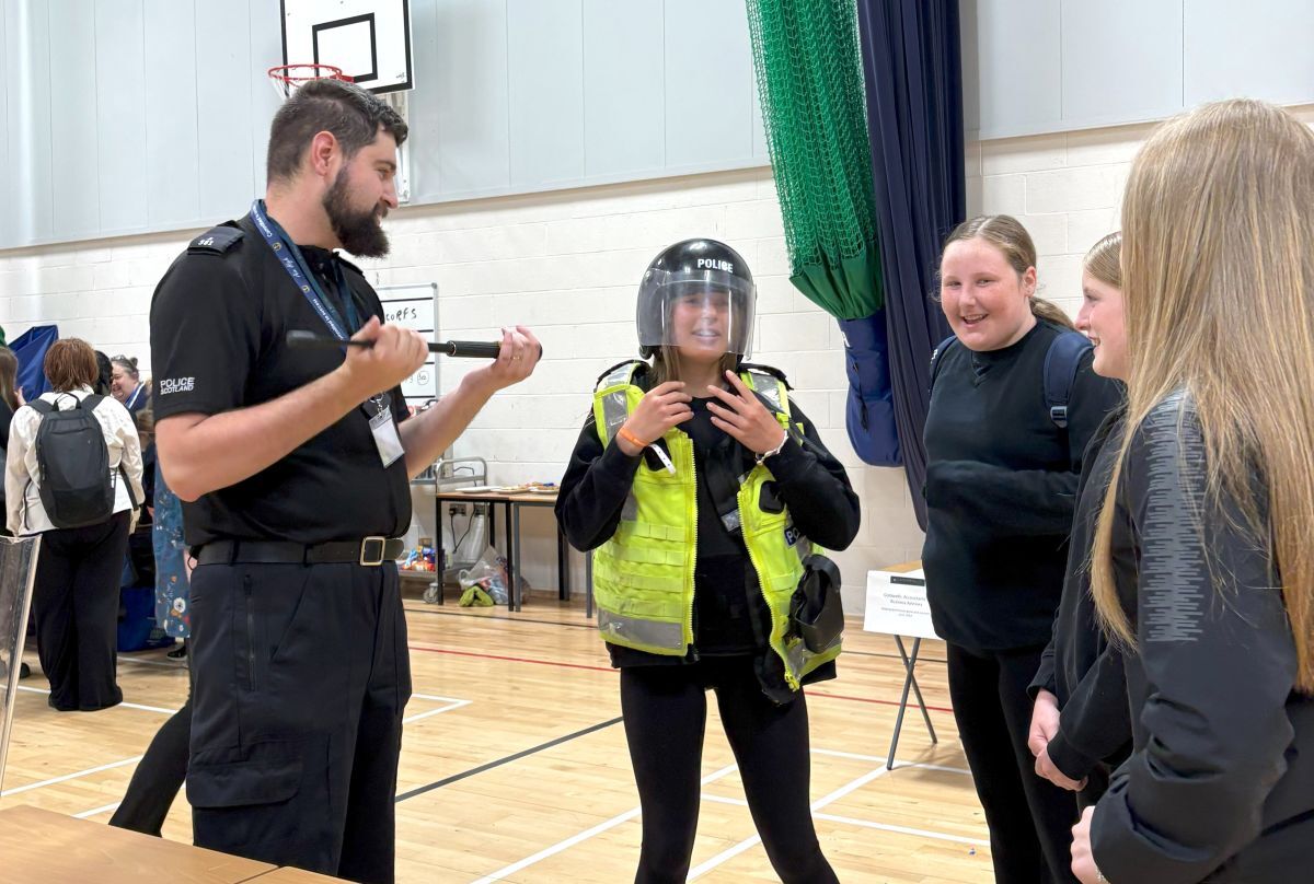 Police Scotland gave pupils a hands-on insight into life in the force, including trying on operational equipment. Police Scotland gave pupils a hands-on insight into life in the force, including trying on operational equipment.