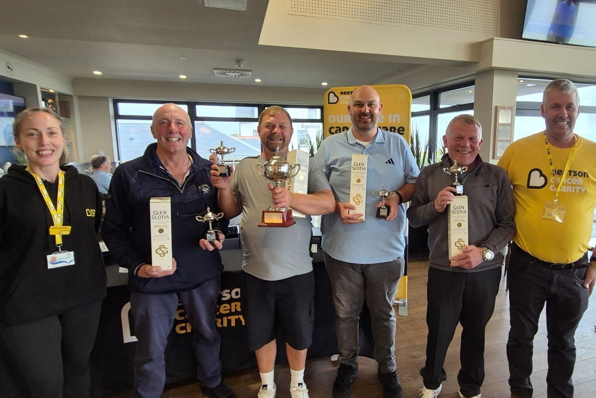 The winning Catherine Armour Memorial Texas Scramble team with Beatson community fundraising manager Maisie McCormick, left, and David Armour, right. The winning Catherine Armour Memorial Texas Scramble team with Beatson community fundraising manager Maisie McCormick, left, and David Armour, right.