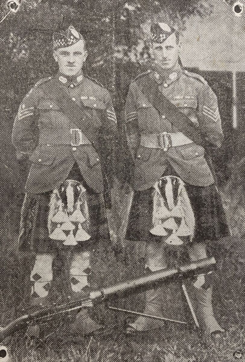 1926: C.Q.M.S. G. Macpherson, Innellan, and Sgt. D. Kelly, Campbeltown, of the 8th Argyll and Sutherland Highlanders, who have won the Territorial Army Lewis Gun Championship at Bisley. Reproduced by the courtesy of the Daily Record, Glasgow.
