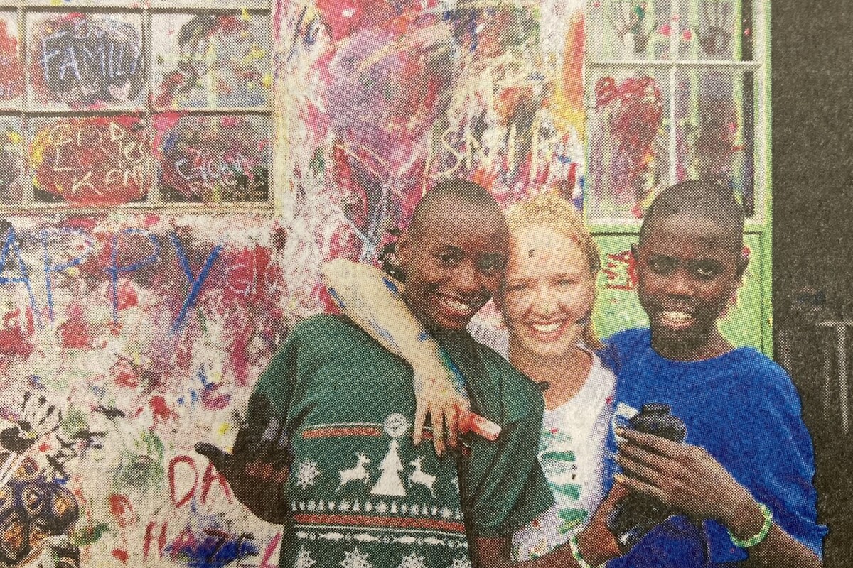 2016: Gemma Steele with a couple of St Jerome&rsquo;s residents in Kenya.