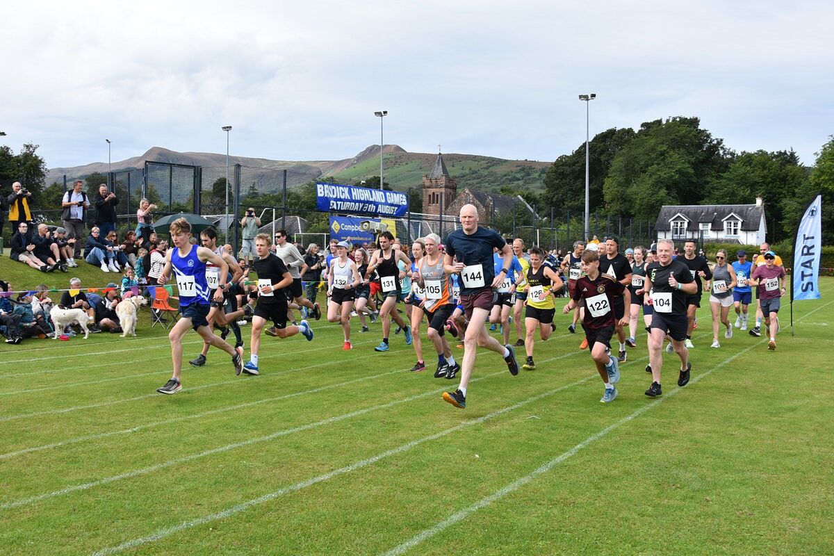 Competitors set off on the 10 kilometre trail run which started the day’s athletic events. Competitors set off on the 10 kilometre trail run which started the day’s athletic events.