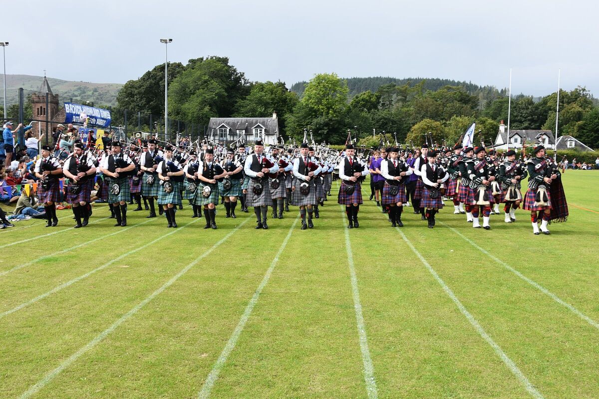 An impressive sight, five pipe bands make their way around Ormidale Sports Park during the massed pipe band parade. An impressive sight, five pipe bands make their way around Ormidale Sports Park during the massed pipe band parade.