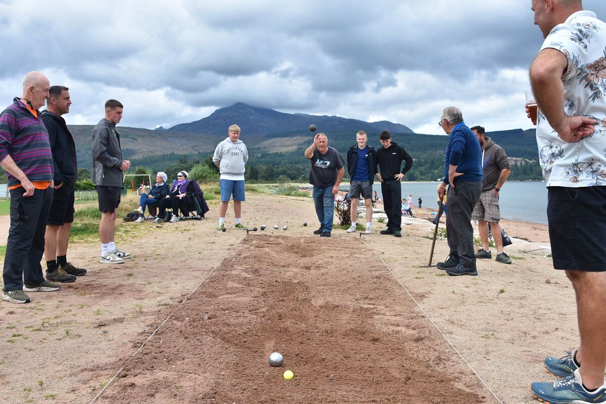 Murray Boal bowling in a tough, well-natured Brodick versus Lamlash pétanque match.