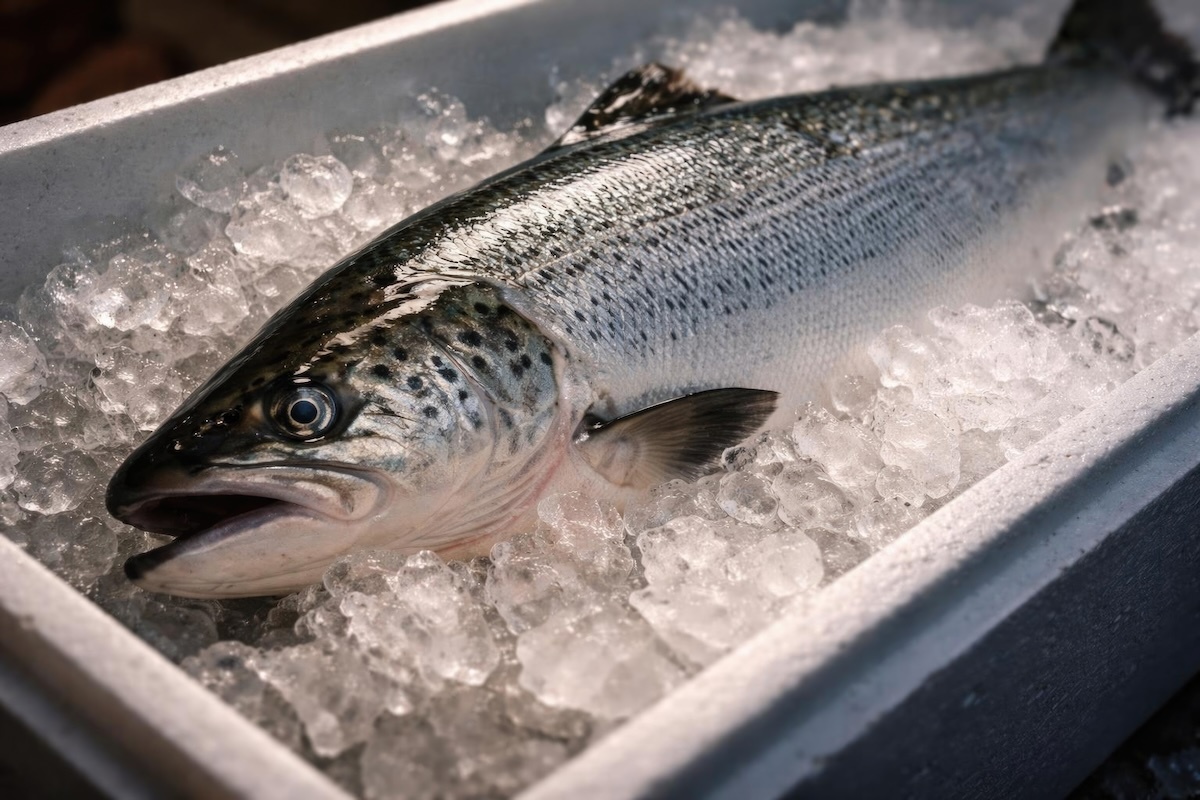 fresh salmon on ice