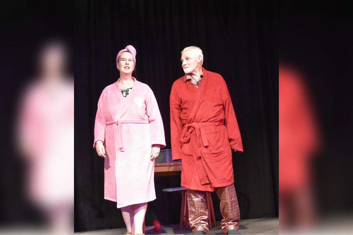 Accomplished actors, Kat Sparshott and Allan Nicol, take a bow after their performance in Marigolds.