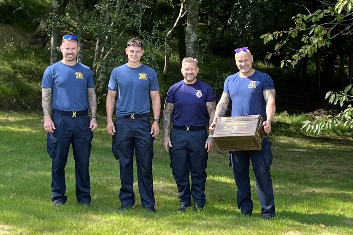 Four members of the Royal Navy Northern Diving Group safely detonated the hand grenade found in Corrie. Photograph: Heather Gough. Four members of the Royal Navy Northern Diving Group safely detonated the hand grenade found in Corrie. Photograph: Heather Gough.