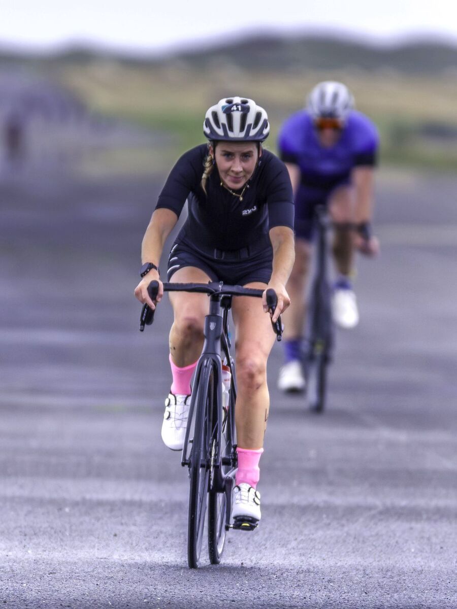 Ladies’ winner Eilidh Seaton during the bike leg. Photograph: John Coffield. Ladies’ winner Eilidh Seaton during the bike leg. Photograph: John Coffield.
