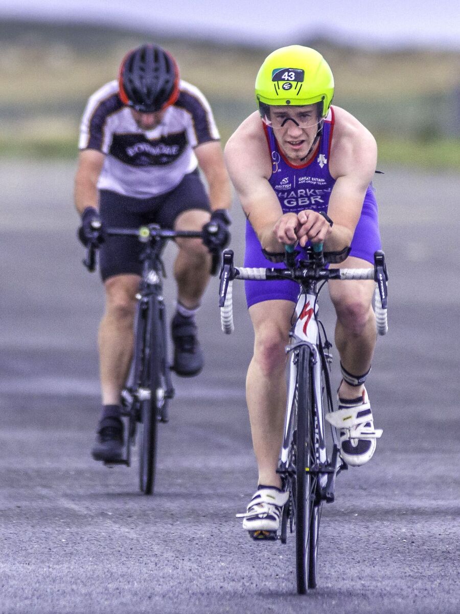 Dominic Sharkey leads the cycling field. Photograph: John Coffield. Dominic Sharkey leads the cycling field. Photograph: John Coffield.