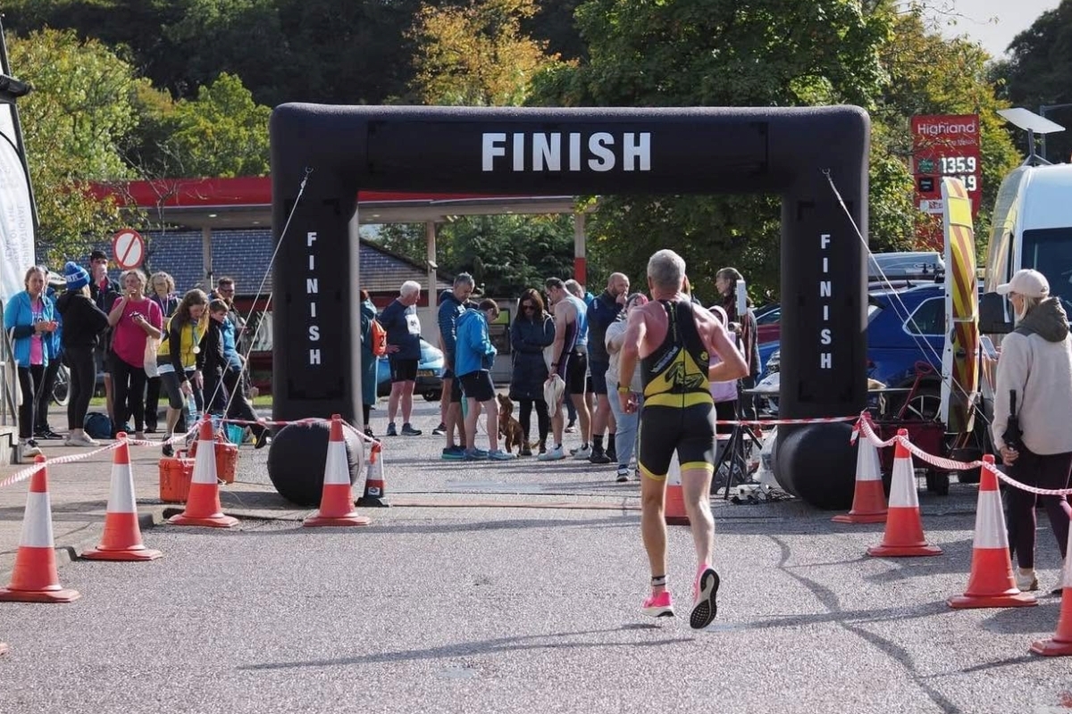 The finish line at the MACPool of the Mid Argyll Triathlon and Aquathlon. Photograph: Mid Argyll Triathlon and Cycle Club The finish line at the MACPool of the Mid Argyll Triathlon and Aquathlon. Photograph: Mid Argyll Triathlon and Cycle Club