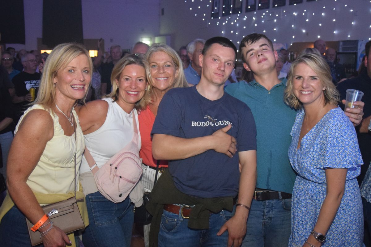 Partying on Saturday, from left: Anne Baxter, Lesley Ross, Susan Campbell, Harry Gemmill, Alfie Campbell and Diana MacKenzie. 