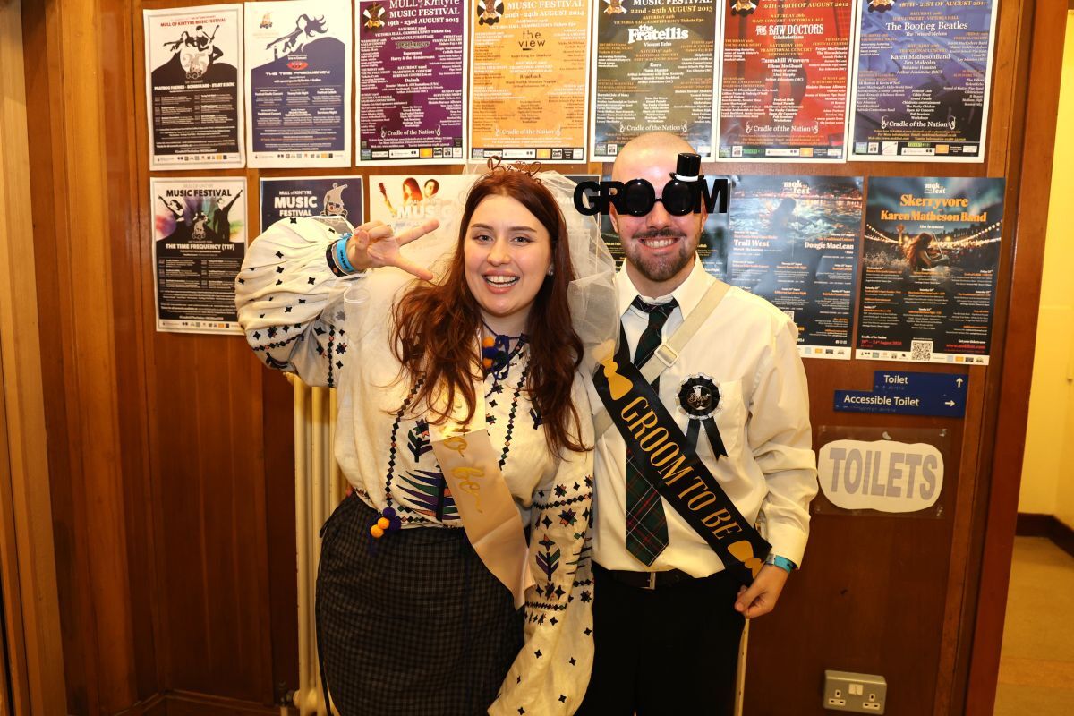 Kateryna Udovenko and Cameron Tyeson were joined by 15 family members and friends at Friday’s Ceilidh Night, ahead of their wedding on Saturday. Photograph: Kenny Craig.