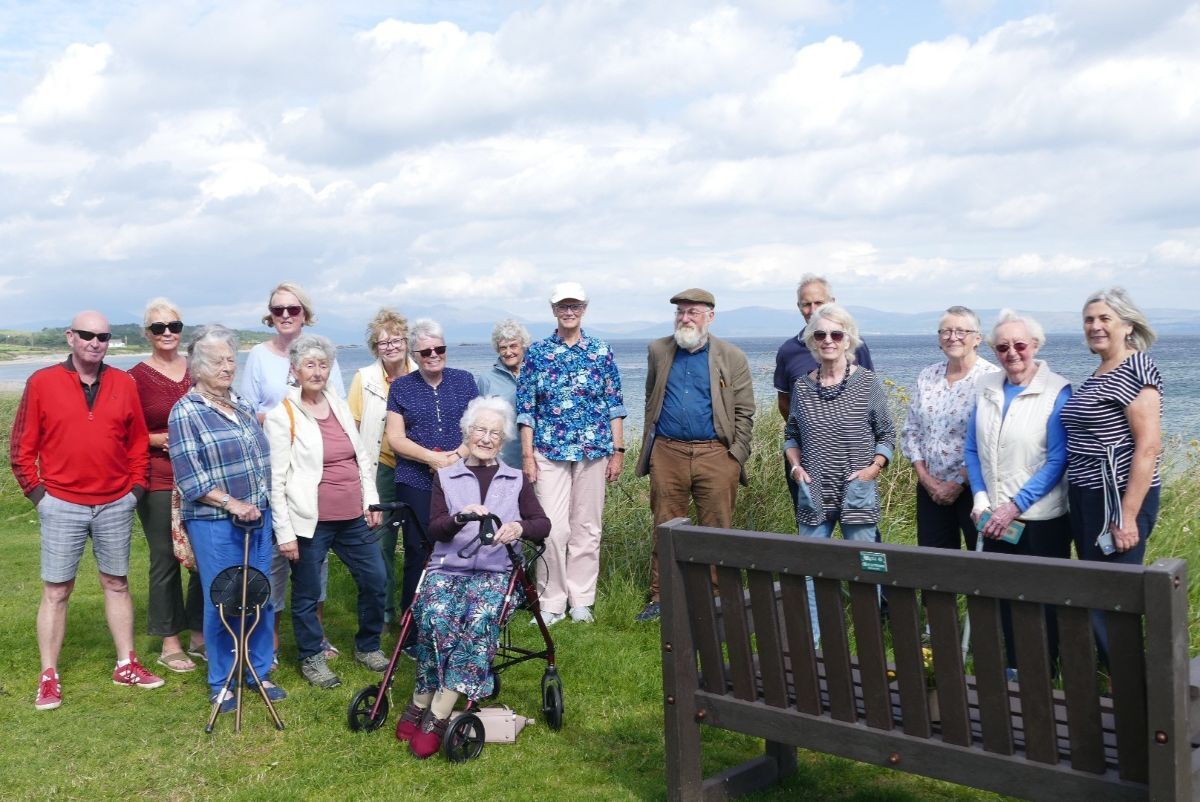 Friends gather at the Frances Hood memorial bench at Peninver. Photograph: Phil Crook.