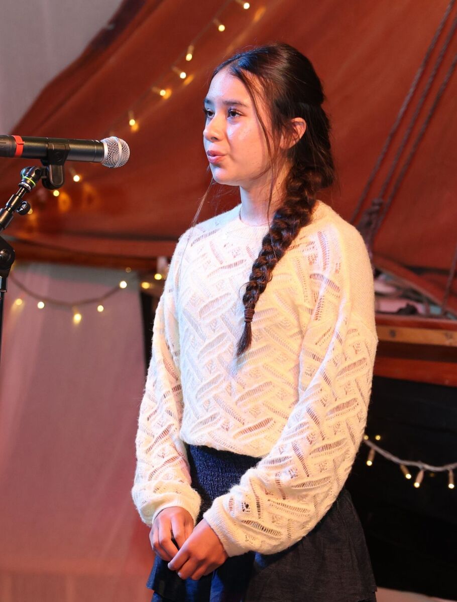Singer Mica Amaut Nimmo took to the Young Folk Night stage. Photograph: Kenny Craig.