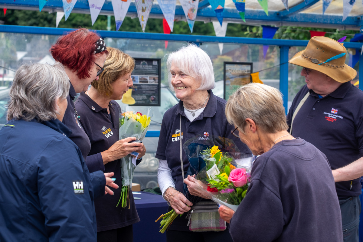 no t36 tobermory lifeboat day Volunteers Maggie Inez and Christine receiving long service awards