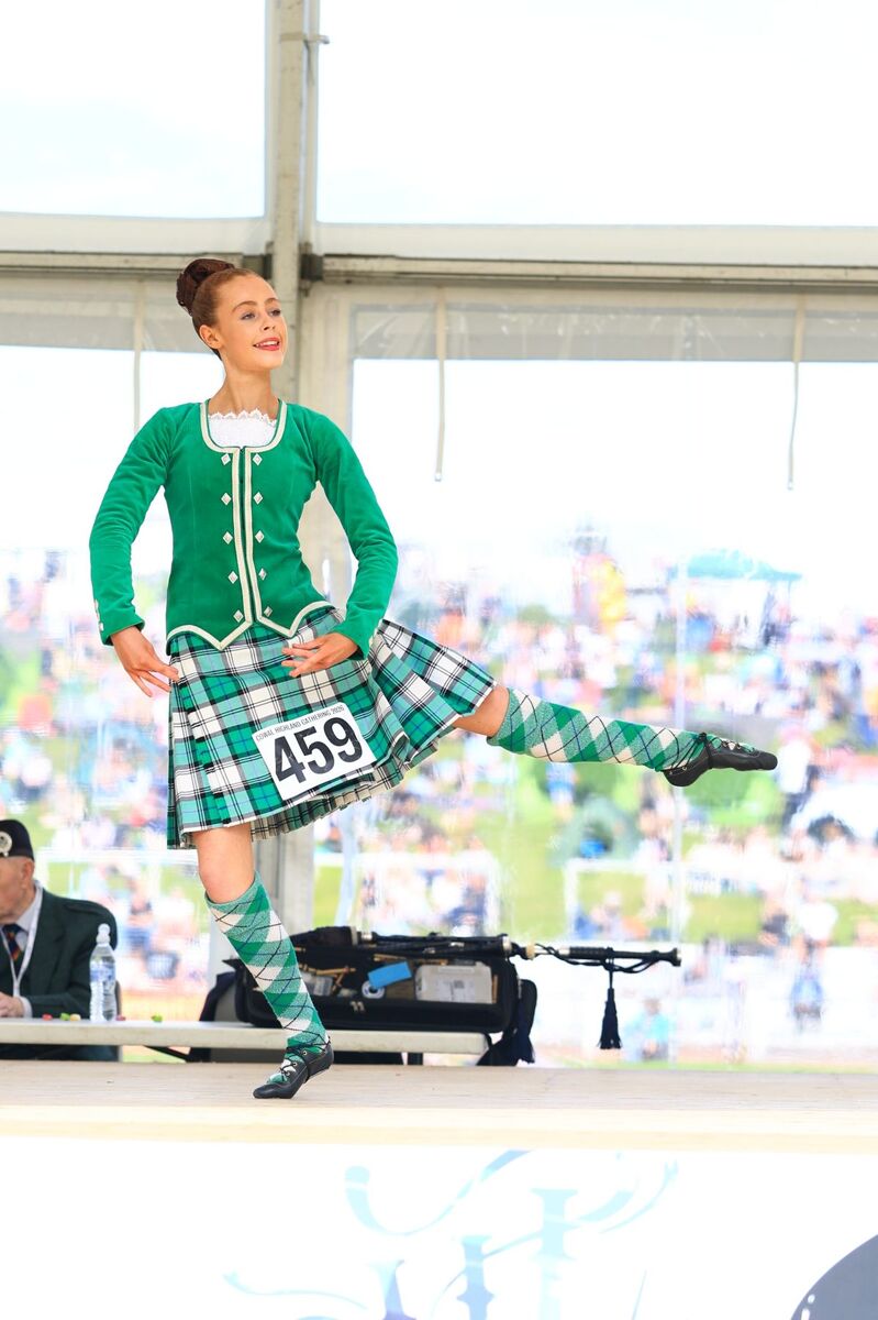 Korri McMillan, who finished third overall in the World Juvenile Highland Dancing Championship, in action.