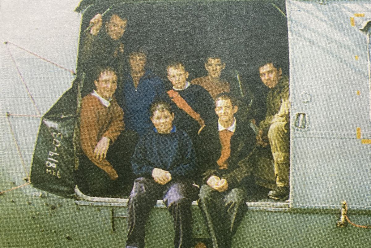 2001: Campbeltown Grammar School had a flying visit from members of the Royal Navy’s helicopter display team from HMS Gannet in Prestwick as part of a day-long presentation by the Navy’s careers team. 